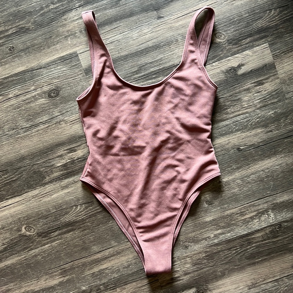 NWOT brown one piece bathing suit/ bodysuit, size M